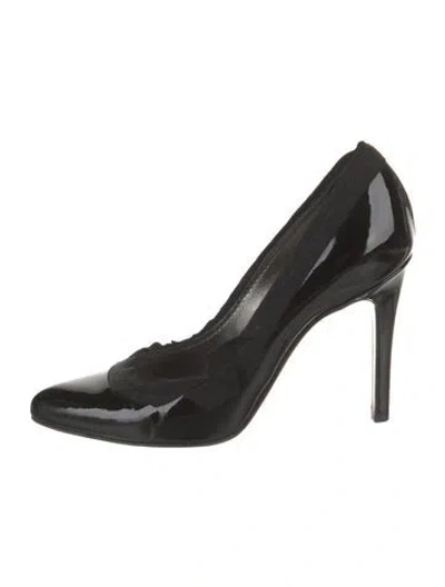 Pre-owned Lanvin Patent Leather Grosgrain Trim Pumps In Black