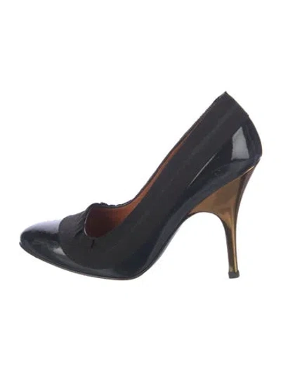 Pre-owned Lanvin Patent Leather Grosgrain Trim Pumps In Black