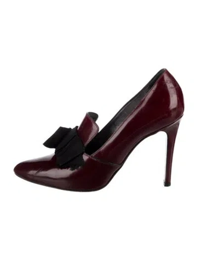 Pre-owned Lanvin Patent Leather Grosgrain Trim Pumps In Red