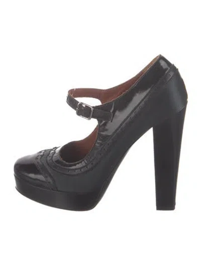 Pre-owned Lanvin Patent Leather Leather Trim Embellishment Pumps In Black