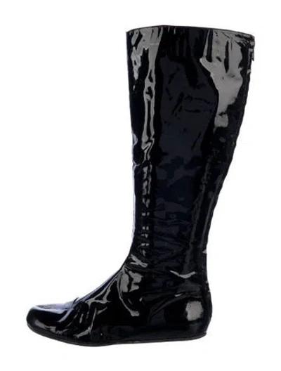 Pre-owned Lanvin Patent Leather Riding Boots In Black