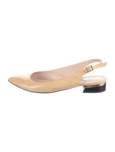 Pre-owned Lanvin Patent Leather Slingback Flats In Neutrals
