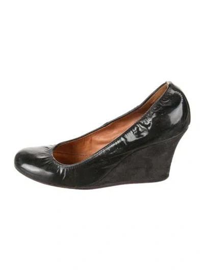Pre-owned Lanvin Patent Leather Slingback Sandals In Black