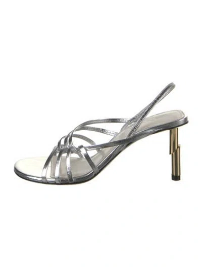 Pre-owned Lanvin Patent Leather Slingback Sandals In Silver