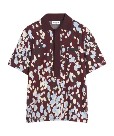 Lanvin Patterned-jacquard Cotton Polo Shirt In Burgundy