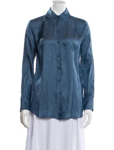 Pre-owned Lanvin Patterned Long Sleeve Blouse In Blue