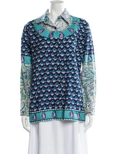 Pre-owned Lanvin Patterned Long Sleeve Blouse In Blue