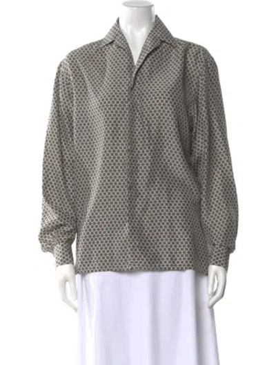 Pre-owned Lanvin Patterned Long Sleeve Blouse In Gray