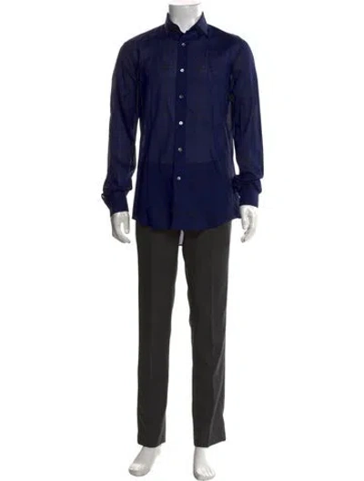 Pre-owned Lanvin Patterned Long Sleeve Dress Shirt In Blue