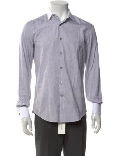 Pre-owned Lanvin Patterned Long Sleeve Dress Shirt In Blue/white