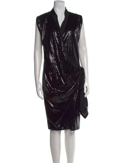 Pre-owned Lanvin Patterned Midi Length Dress In Black