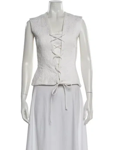 Pre-owned Lanvin Patterned Square Neckline Top In Neutral