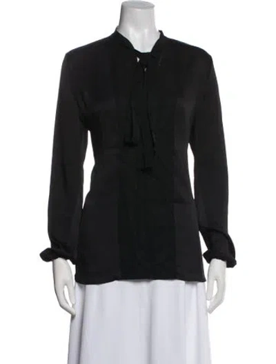 Pre-owned Lanvin Patterned Tie Neck Blouse In Black
