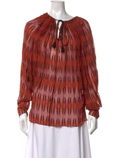 Pre-owned Lanvin Patterned Tie Neck Sweater In Brown