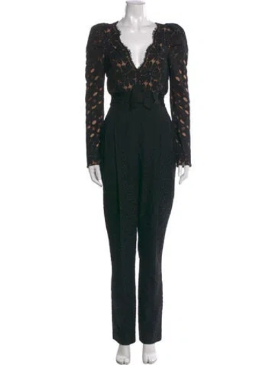 Pre-owned Lanvin Patterned V-neck Jumpsuit In Black