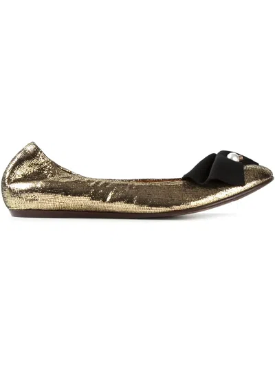 Lanvin Pearl Detail Bow Ballerinas In Gold
