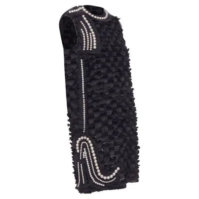 Lanvin Pearl Mesh Embellished Eyelash Fringe Silk Lined Dress In Black