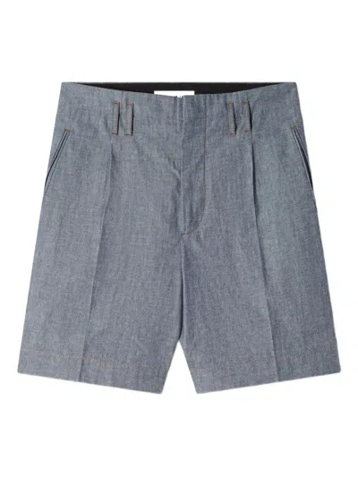 Lanvin Peated Cotton Shorts In Blue