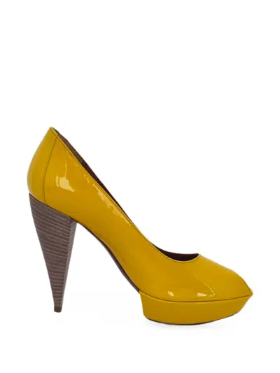 Pre-owned Lanvin Peep-toe Platform Pumps In Yellow