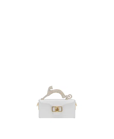 Lanvin Pencil Cat Bag In Leather And Rhinestones In White