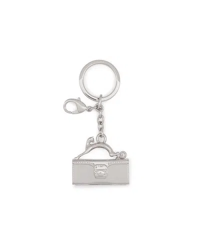 Lanvin Pencil Cat Brass Key Ring In Silver-tone