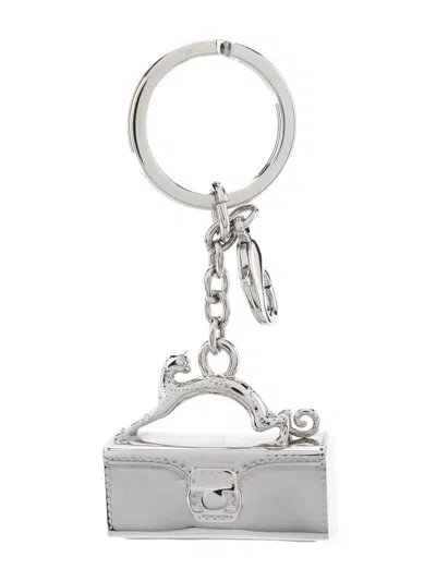 Lanvin Pencil Cat Charm Keyring In Silver