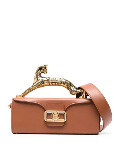 Lanvin Pencil Cat Leather Tote Bag In Braun