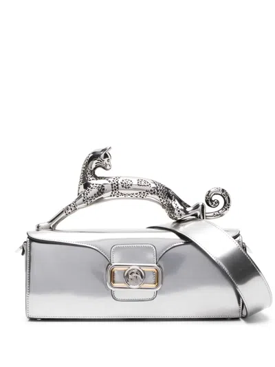 Lanvin Pencil Cat Leather Tote Bag In Silver