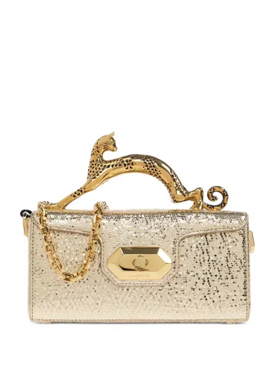 Lanvin Pencil Cat Nano Bag In Crackled Metallic Leather In Gold
