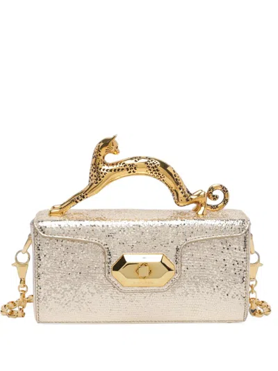 Lanvin Pencil Cat Nano Bag In Crackled Metallic Leather In Pattern