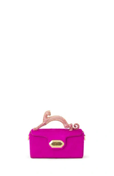 Lanvin Pencil Cat Nano Bag In Pony And Rhinestones In Bright Pink