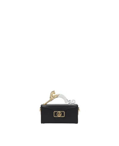 Lanvin Pencil Cat Nano Leather Bag With A Bi-material Cat In Black