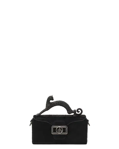 Lanvin Pencil Cat Nano Leather Bag With Pony Effect And Rhinestones In Black
