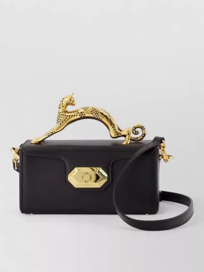 Lanvin Pencil Cat Nano Leather Top Handle Purse In Black