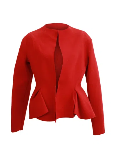 Pre-owned Lanvin Peplum-hem Fitted Jacket In Red
