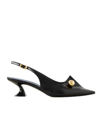 Lanvin Piercing Embellished Glossed-leather Slingback Pumps In Black