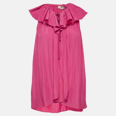 Pre-owned Lanvin Pink Crinkled Synthetic Neck-tie Blouse M