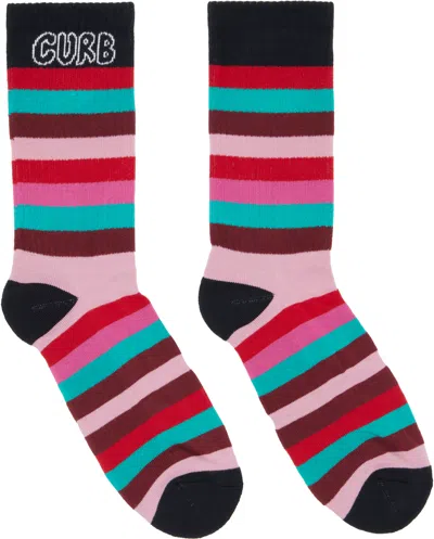 LANVIN PINK 'CURB' STRIPED COTTON SOCKS