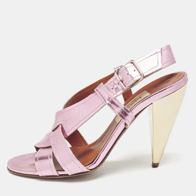 Pre-owned Lanvin Pink Leather Ankle Strap Sandals Size 38.5