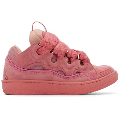 Lanvin Curb Monochrome Suede Sneakers In Red