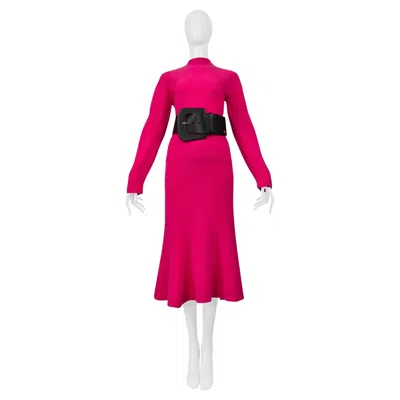 Pre-owned Lanvin Pink Sweater And Skirt Ensemble With Oversized Black Belt