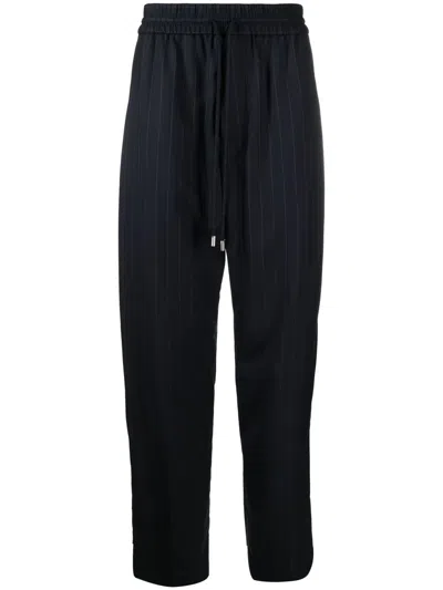 Lanvin Pinstriped Straight-leg Trousers In Blue