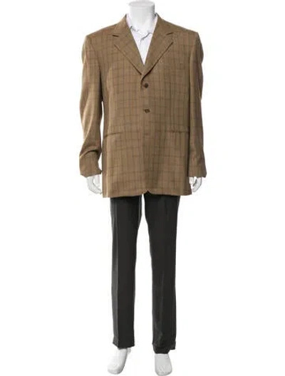 Pre-owned Lanvin Plaid Print Blazer In Brown
