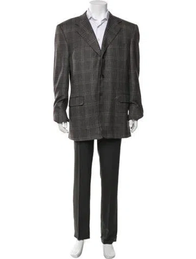 Pre-owned Lanvin Plaid Print Blazer In Grey