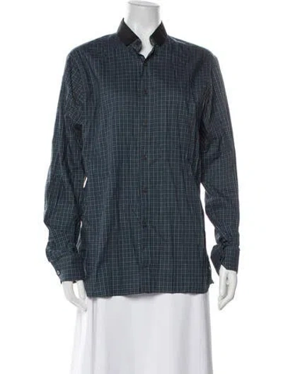 Pre-owned Lanvin Plaid Print Long Sleeve Button-up Top In Blue