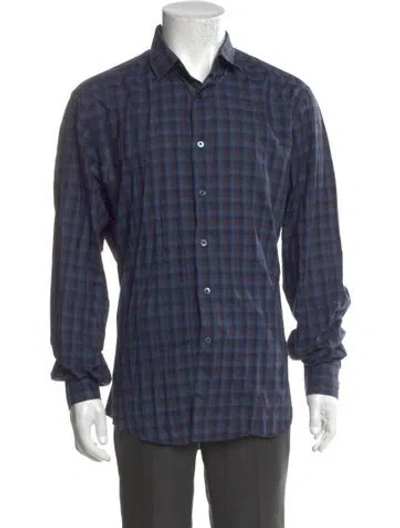 Pre-owned Lanvin Plaid Print Long Sleeve Dress Shirt In Blue