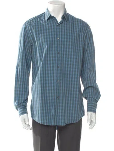 Pre-owned Lanvin Plaid Print Long Sleeve Dress Shirt In Blue