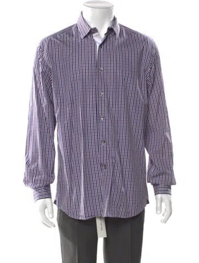 Pre-owned Lanvin Plaid Print Long Sleeve Dress Shirt In Blue