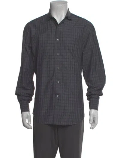 Pre-owned Lanvin Plaid Print Long Sleeve Dress Shirt In Blue