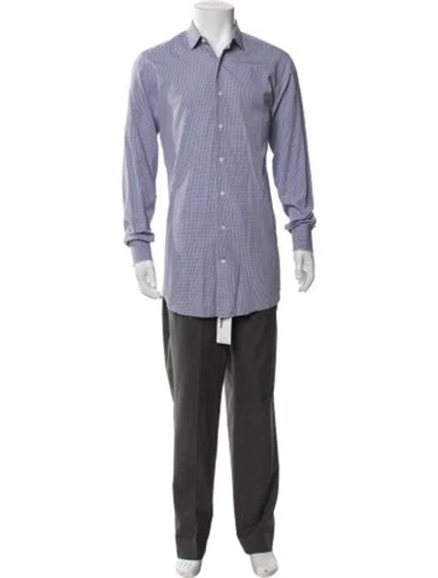 Pre-owned Lanvin Plaid Print Long Sleeve Dress Shirt In Blue